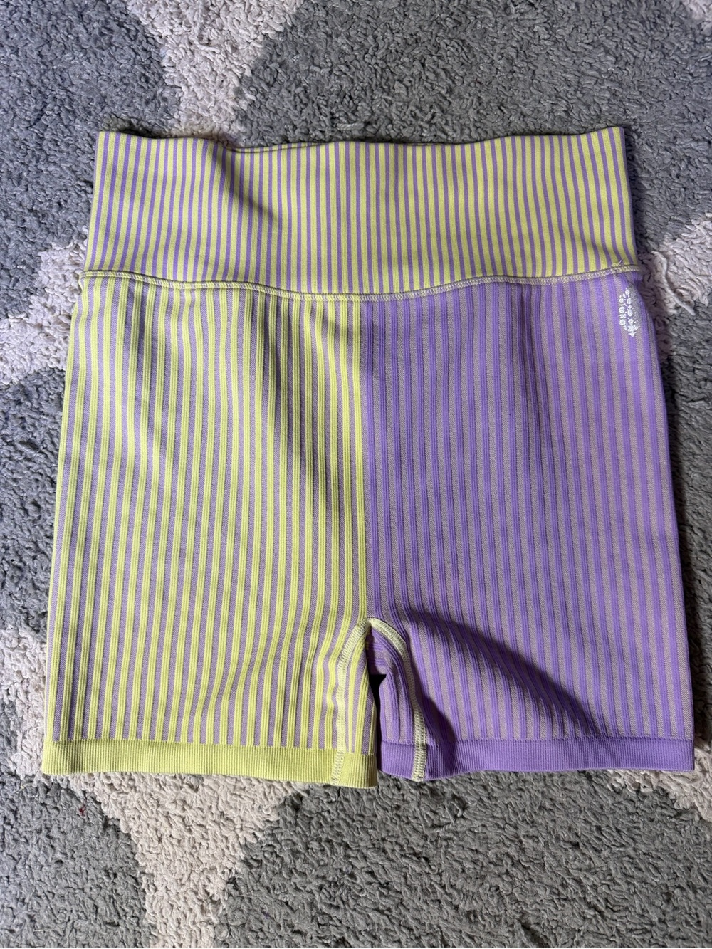 Free People Movement Ribbed Colorblock Biker Shorts Purple Green M/L